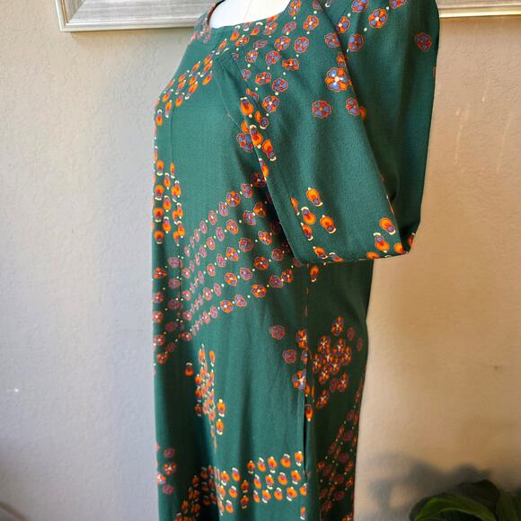 Vintage 80s Albert Nipon Women's Floral Geometric Wool Blend Midi Dress  8 Green - Picture 5 of 7